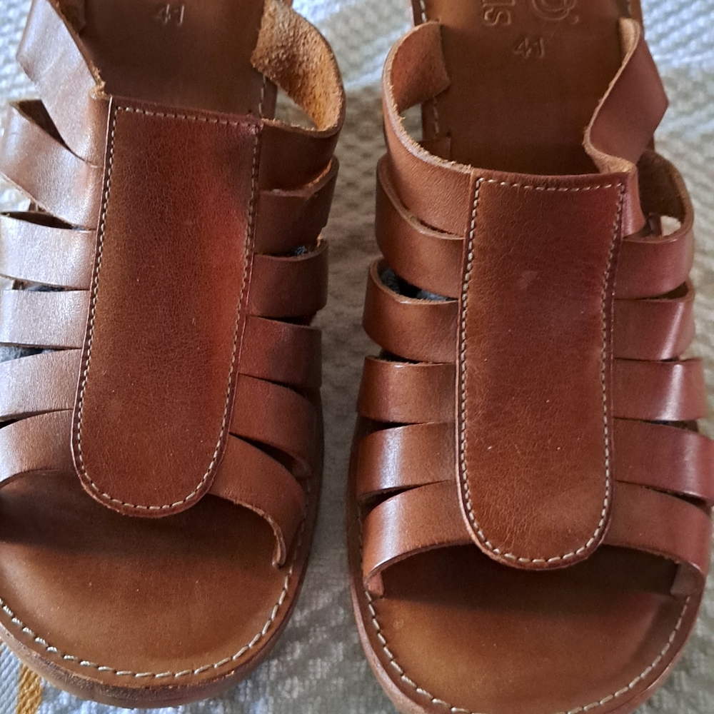 Brown Leather Wedge Sandals